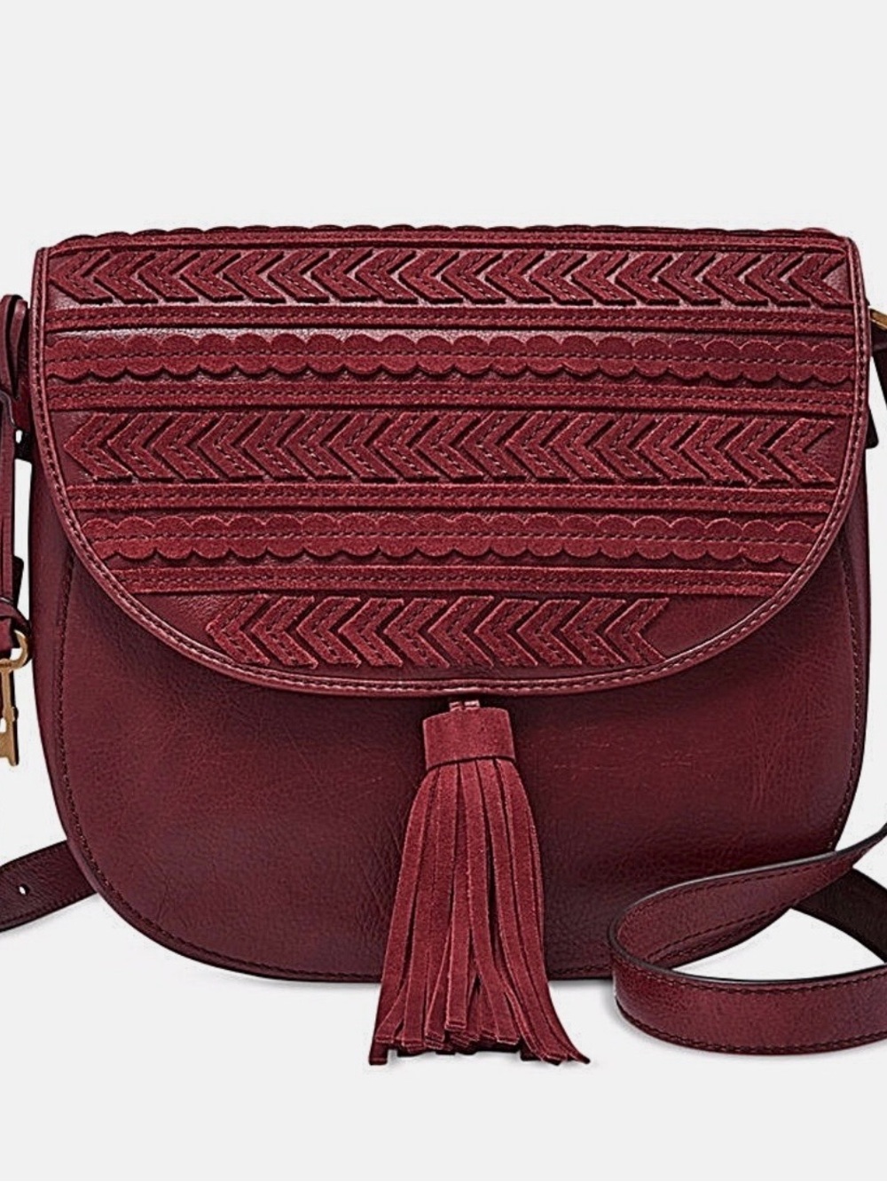 Fossil Emi Leather
Saddle Bag Burgundy Tassel Crossbody